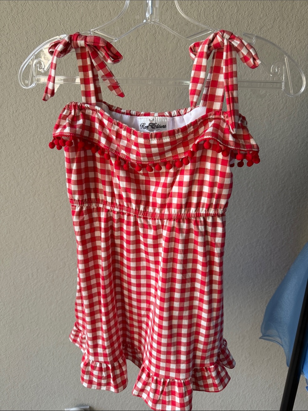 Rare Editions Red White Gingham Pom-Pom Sundress Size 6X NWT